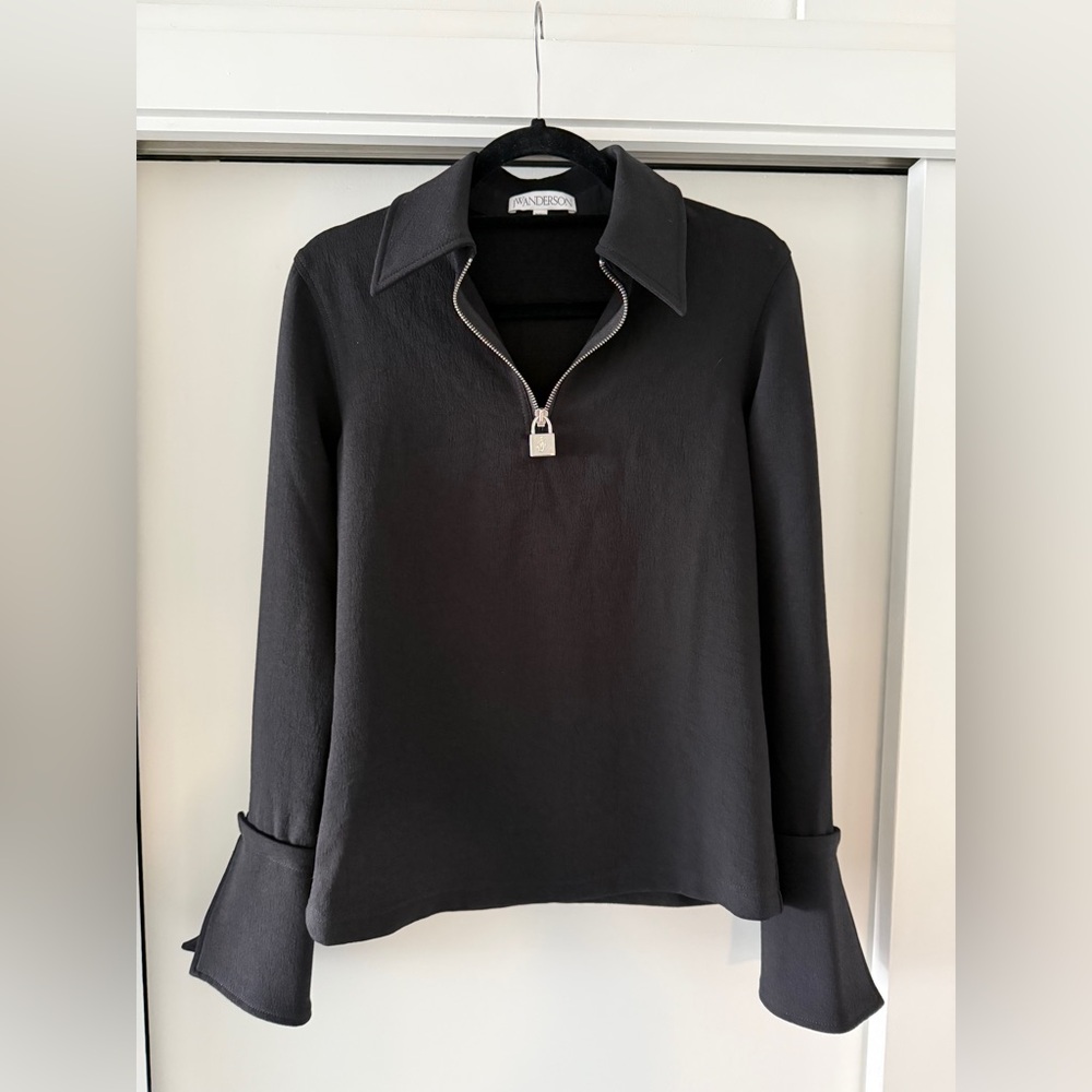 JW ANDERSON Black and Silver Bell Sleeve Blouse